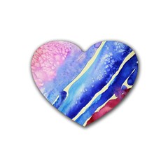 Painting Abstract Blue Pink Spots Rubber Coaster (heart)  by Wegoenart