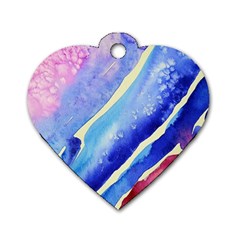 Painting Abstract Blue Pink Spots Dog Tag Heart (two Sides) by Wegoenart