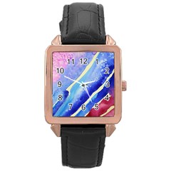 Painting Abstract Blue Pink Spots Rose Gold Leather Watch  by Wegoenart