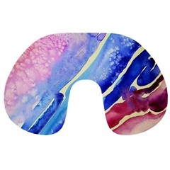 Painting Abstract Blue Pink Spots Travel Neck Pillows by Wegoenart