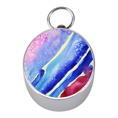 Painting Abstract Blue Pink Spots Mini Silver Compasses