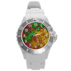 Background Color Template Abstrac Round Plastic Sport Watch (l) by Wegoenart