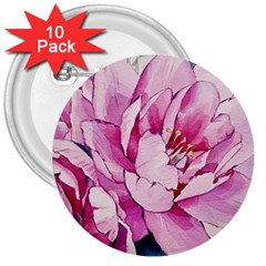 Art Painting Flowers Peonies Pink 3  Buttons (10 Pack)  by Wegoenart