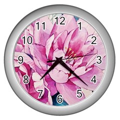 Art Painting Flowers Peonies Pink Wall Clock (silver) by Wegoenart