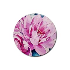 Art Painting Flowers Peonies Pink Rubber Coaster (round)  by Wegoenart