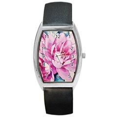 Art Painting Flowers Peonies Pink Barrel Style Metal Watch by Wegoenart