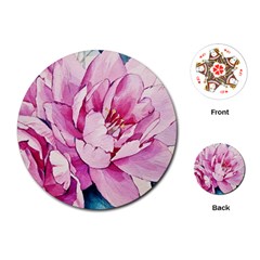 Art Painting Flowers Peonies Pink Playing Cards (round) by Wegoenart