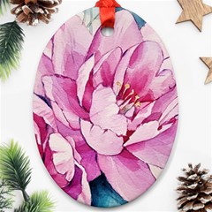 Art Painting Flowers Peonies Pink Oval Ornament (two Sides) by Wegoenart