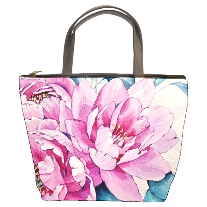 Art Painting Flowers Peonies Pink Bucket Bag