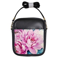 Art Painting Flowers Peonies Pink Girls Sling Bag by Wegoenart