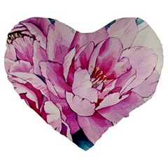 Art Painting Flowers Peonies Pink Large 19  Premium Heart Shape Cushions by Wegoenart