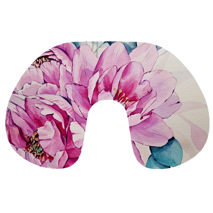 Art Painting Flowers Peonies Pink Travel Neck Pillows