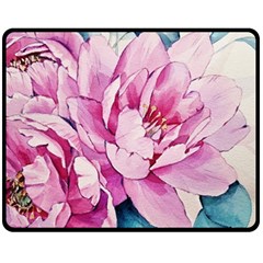 Art Painting Flowers Peonies Pink Double Sided Fleece Blanket (medium)  by Wegoenart