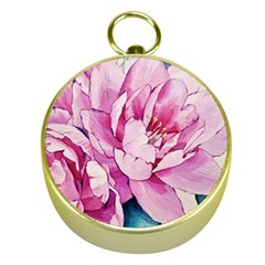 Art Painting Flowers Peonies Pink Gold Compasses by Wegoenart