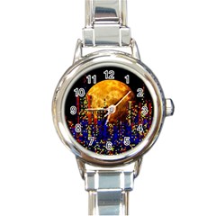 Skyline Frankfurt Abstract Moon Round Italian Charm Watch by Wegoenart