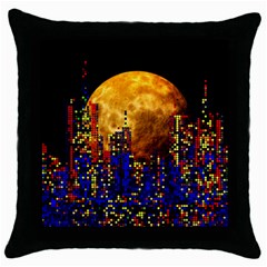 Skyline Frankfurt Abstract Moon Throw Pillow Case (black) by Wegoenart