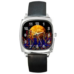 Skyline Frankfurt Abstract Moon Square Metal Watch by Wegoenart