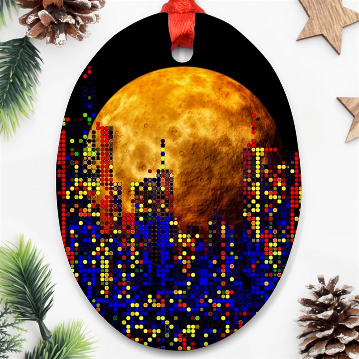 Skyline Frankfurt Abstract Moon Oval Ornament (Two Sides)