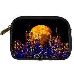 Skyline Frankfurt Abstract Moon Digital Camera Leather Case by Wegoenart