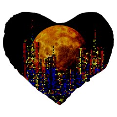 Skyline Frankfurt Abstract Moon Large 19  Premium Heart Shape Cushions by Wegoenart