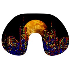 Skyline Frankfurt Abstract Moon Travel Neck Pillows by Wegoenart