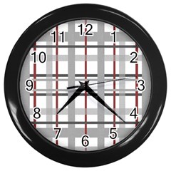 Fabric Plaid Grey Gray Burgundy Wall Clock (black) by Wegoenart