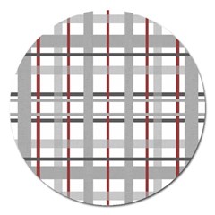 Fabric Plaid Grey Gray Burgundy Magnet 5  (round) by Wegoenart