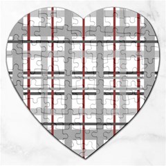 Fabric Plaid Grey Gray Burgundy Jigsaw Puzzle (heart) by Wegoenart