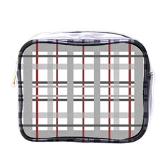 Fabric Plaid Grey Gray Burgundy Mini Toiletries Bag (one Side) by Wegoenart