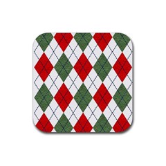 Red Green White Argyle Navy Rubber Coaster (square)  by Wegoenart