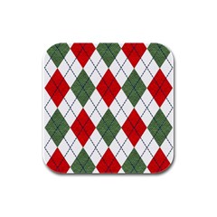 Red Green White Argyle Navy Rubber Square Coaster (4 Pack)  by Wegoenart