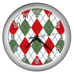 Red Green White Argyle Navy Wall Clock (silver) by Wegoenart