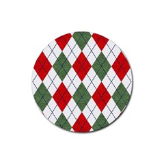 Red Green White Argyle Navy Rubber Coaster (round)  by Wegoenart