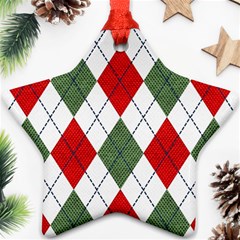 Red Green White Argyle Navy Star Ornament (two Sides) by Wegoenart