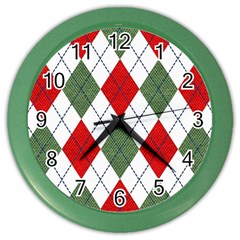 Red Green White Argyle Navy Color Wall Clock by Wegoenart