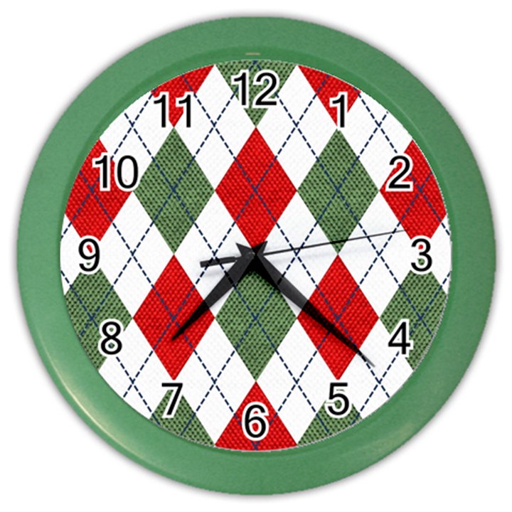 Red Green White Argyle Navy Color Wall Clock