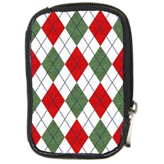 Red Green White Argyle Navy Compact Camera Leather Case by Wegoenart