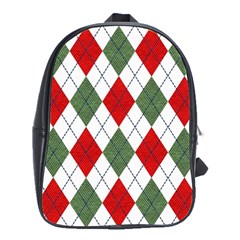 Red Green White Argyle Navy School Bag (large) by Wegoenart