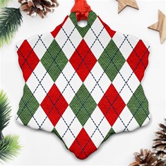 Red Green White Argyle Navy Snowflake Ornament (two Sides) by Wegoenart