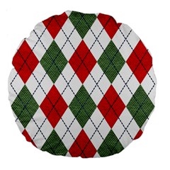 Red Green White Argyle Navy Large 18  Premium Flano Round Cushions by Wegoenart