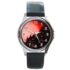 Sci Fi Red Fantasy Futuristic Round Metal Watch by Wegoenart