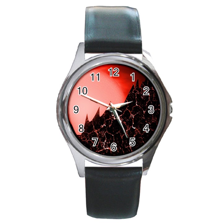 Sci Fi Red Fantasy Futuristic Round Metal Watch