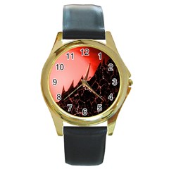 Sci Fi Red Fantasy Futuristic Round Gold Metal Watch by Wegoenart