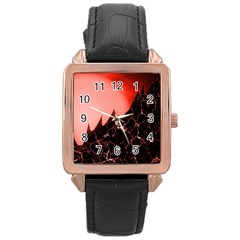 Sci Fi Red Fantasy Futuristic Rose Gold Leather Watch  by Wegoenart