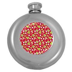 Christmas Paper Scrapbooking Pattern Round Hip Flask (5 Oz) by Wegoenart