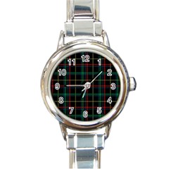 Plaid Tartan Checks Pattern Round Italian Charm Watch by Wegoenart