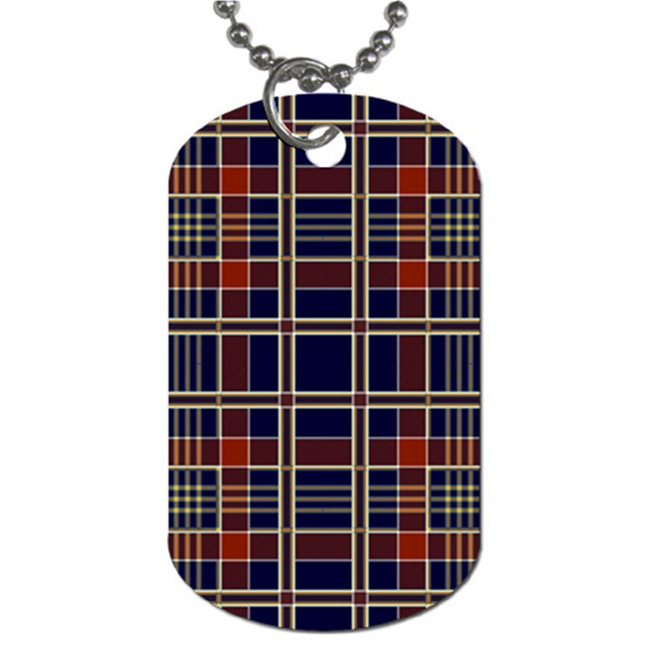 Plaid Tartan Scottish Navy Gold Dog Tag (Two Sides)