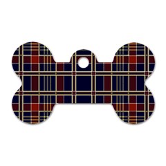 Plaid Tartan Scottish Navy Gold Dog Tag Bone (two Sides) by Wegoenart