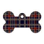 Plaid Tartan Scottish Navy Gold Dog Tag Bone (Two Sides) Front