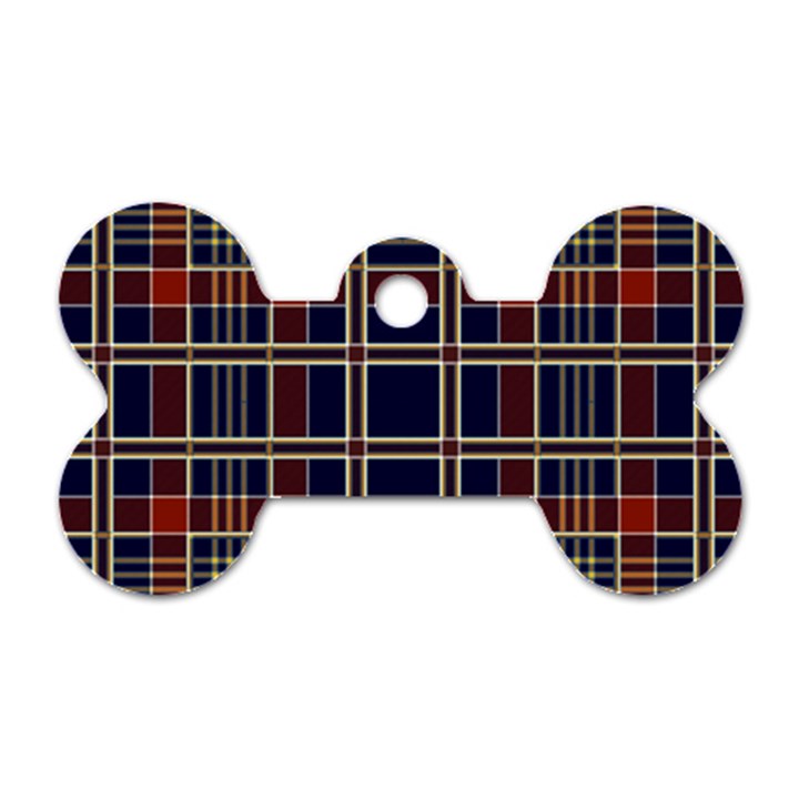 Plaid Tartan Scottish Navy Gold Dog Tag Bone (Two Sides)